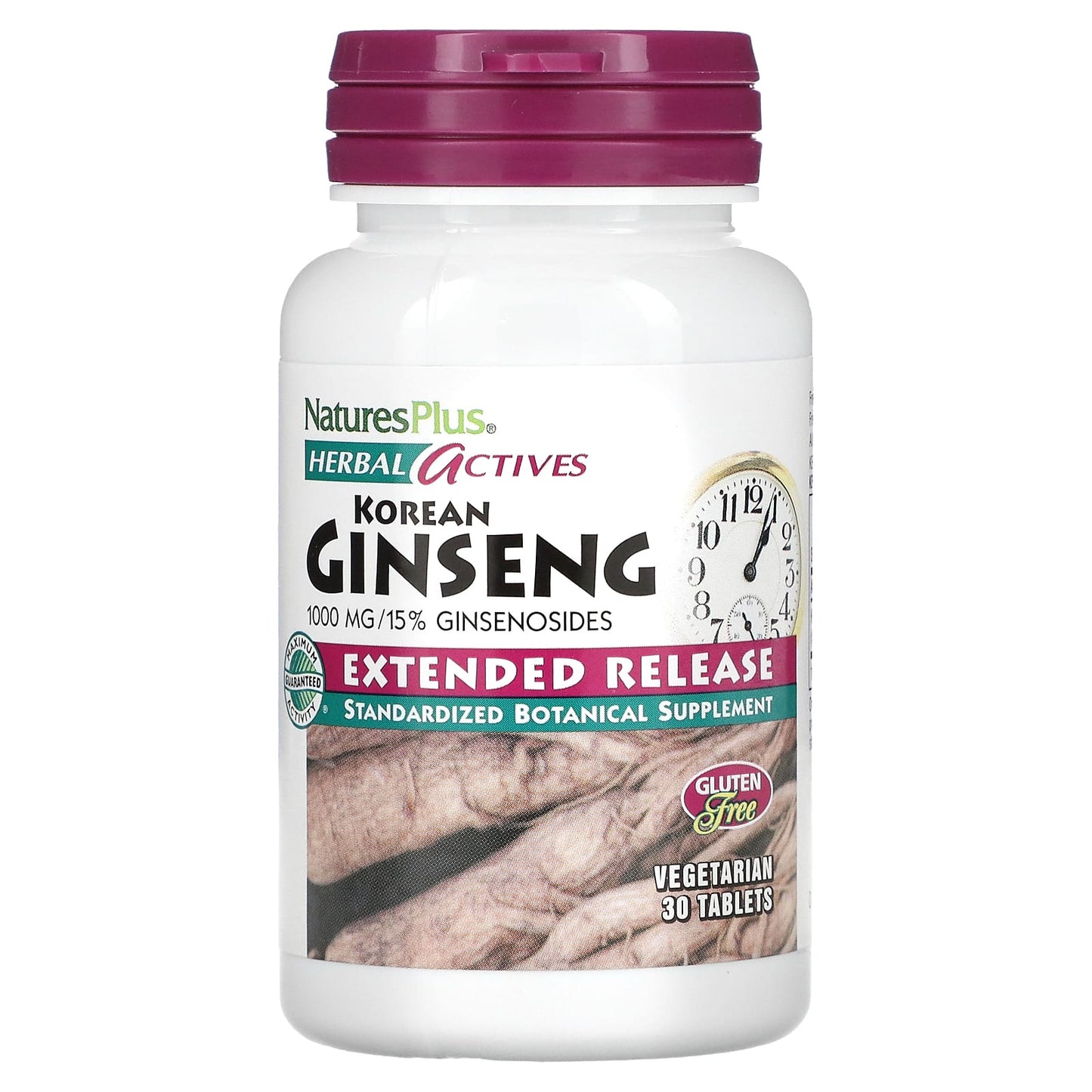 NaturesPlus, Herbal Actives, Korean Ginseng, Extended Release, 1,000 mg, 30 Vegetarian Tablets - Image 1