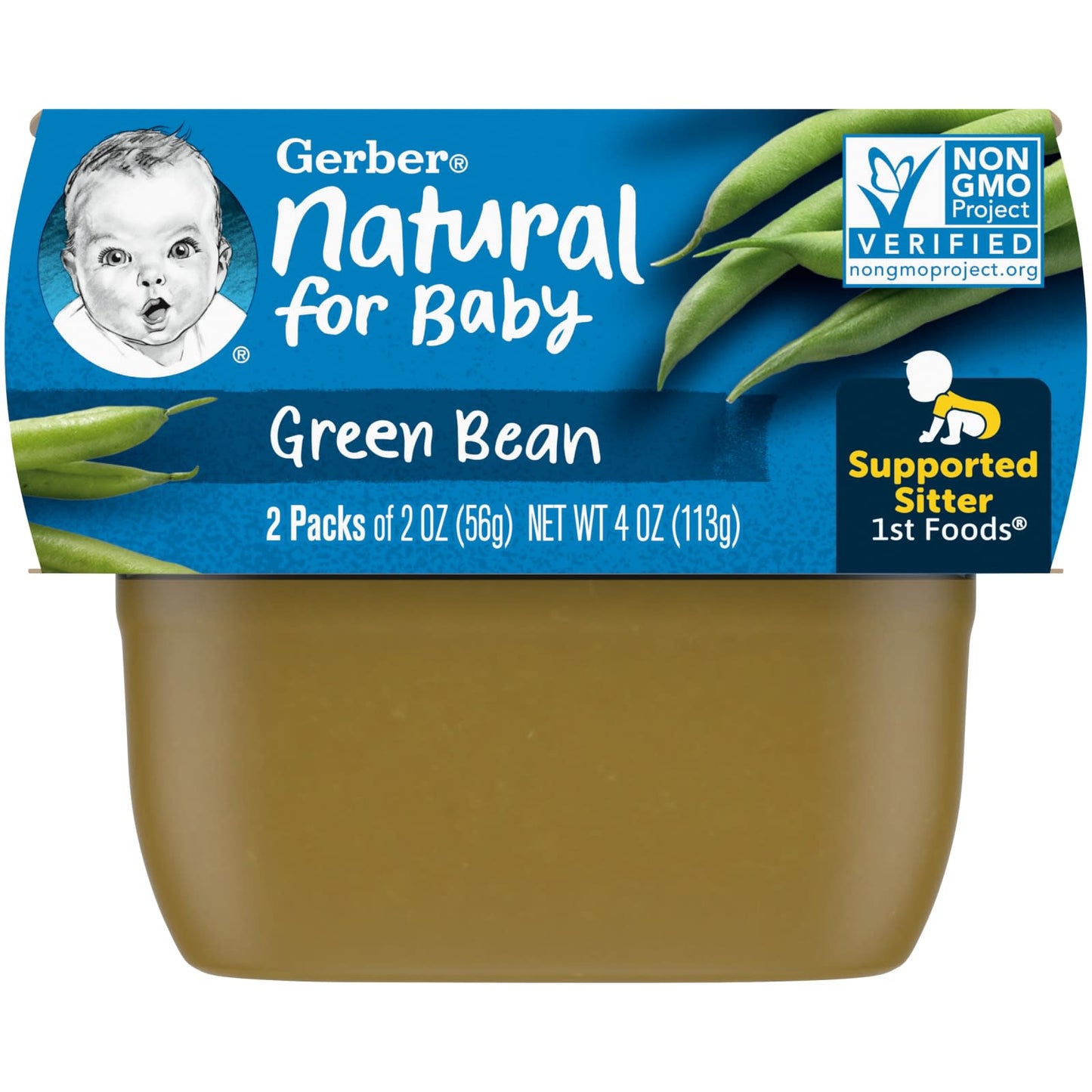 Gerber Natural Baby Food, 1st Foods Green Bean, 2 Pack, 2 oz Each - Image 1