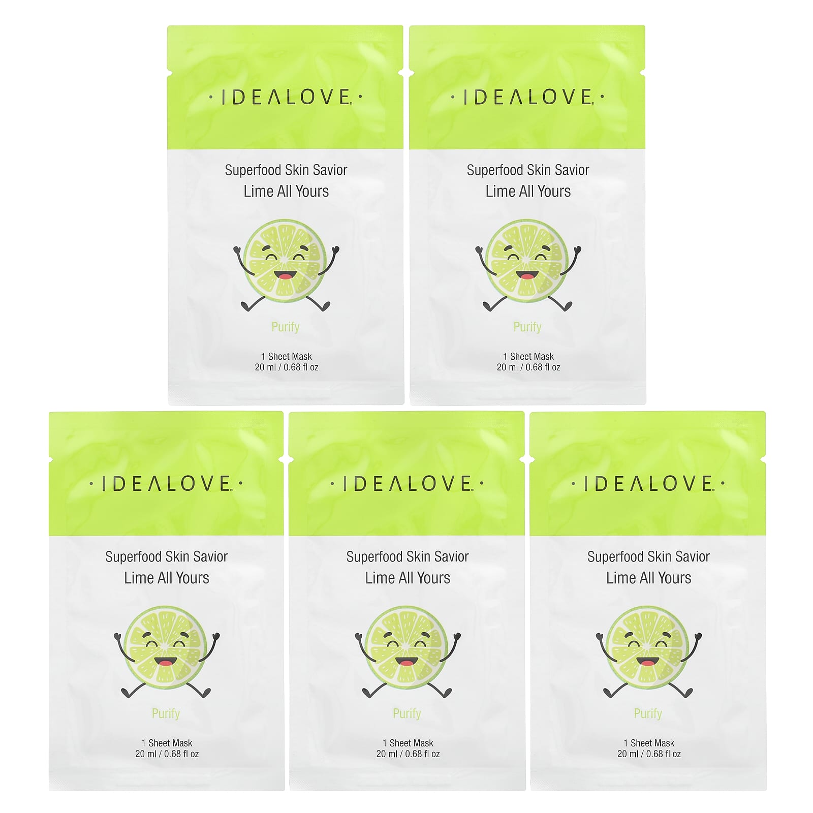 Lime Skin Detox & Brightening 5-Panel Sheet Mask Set - Idealove - Image 1
