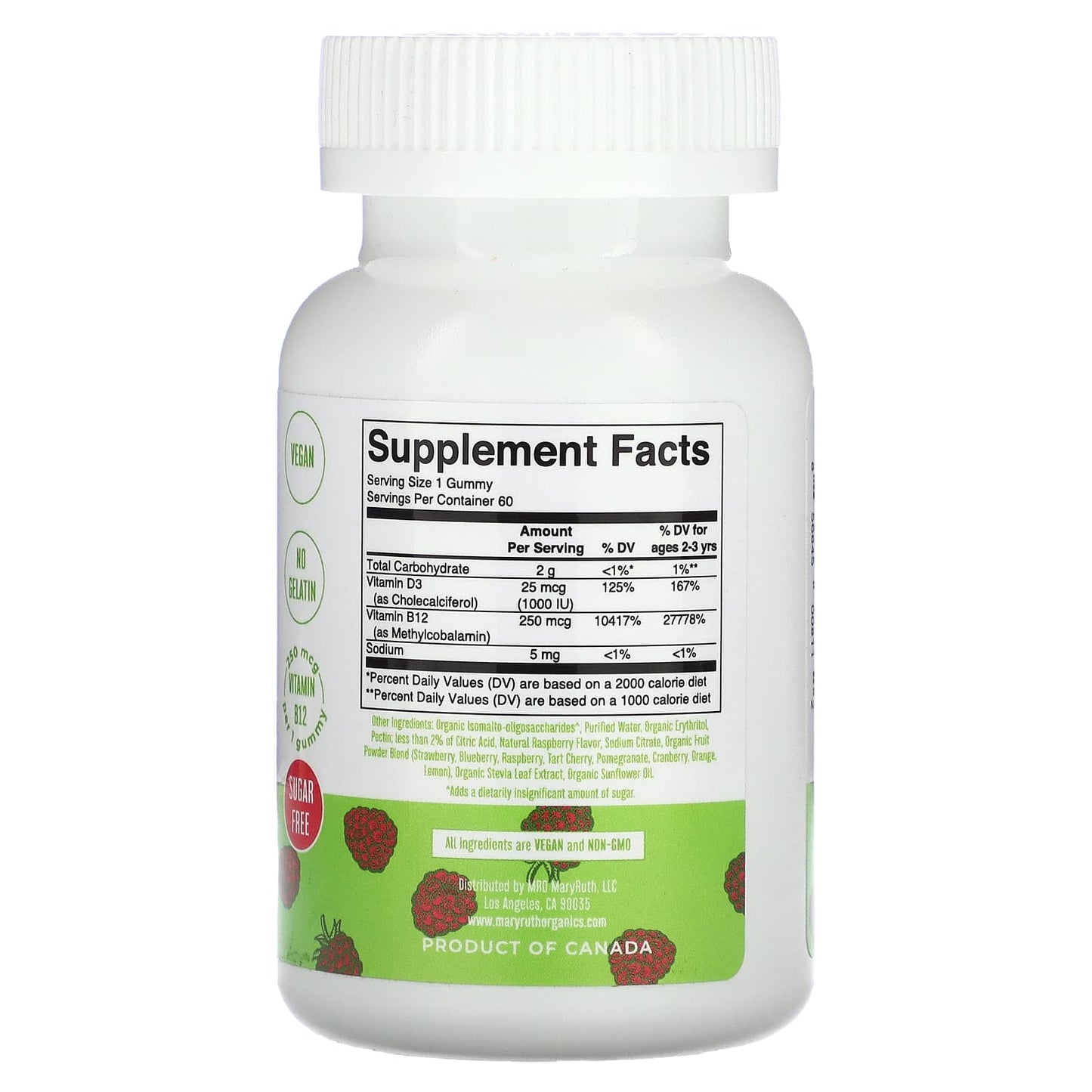 MaryRuth's, Vitamin D3 + B12 Gummies, Pectin Based, Raspberry, 60 Gummies - Image 2