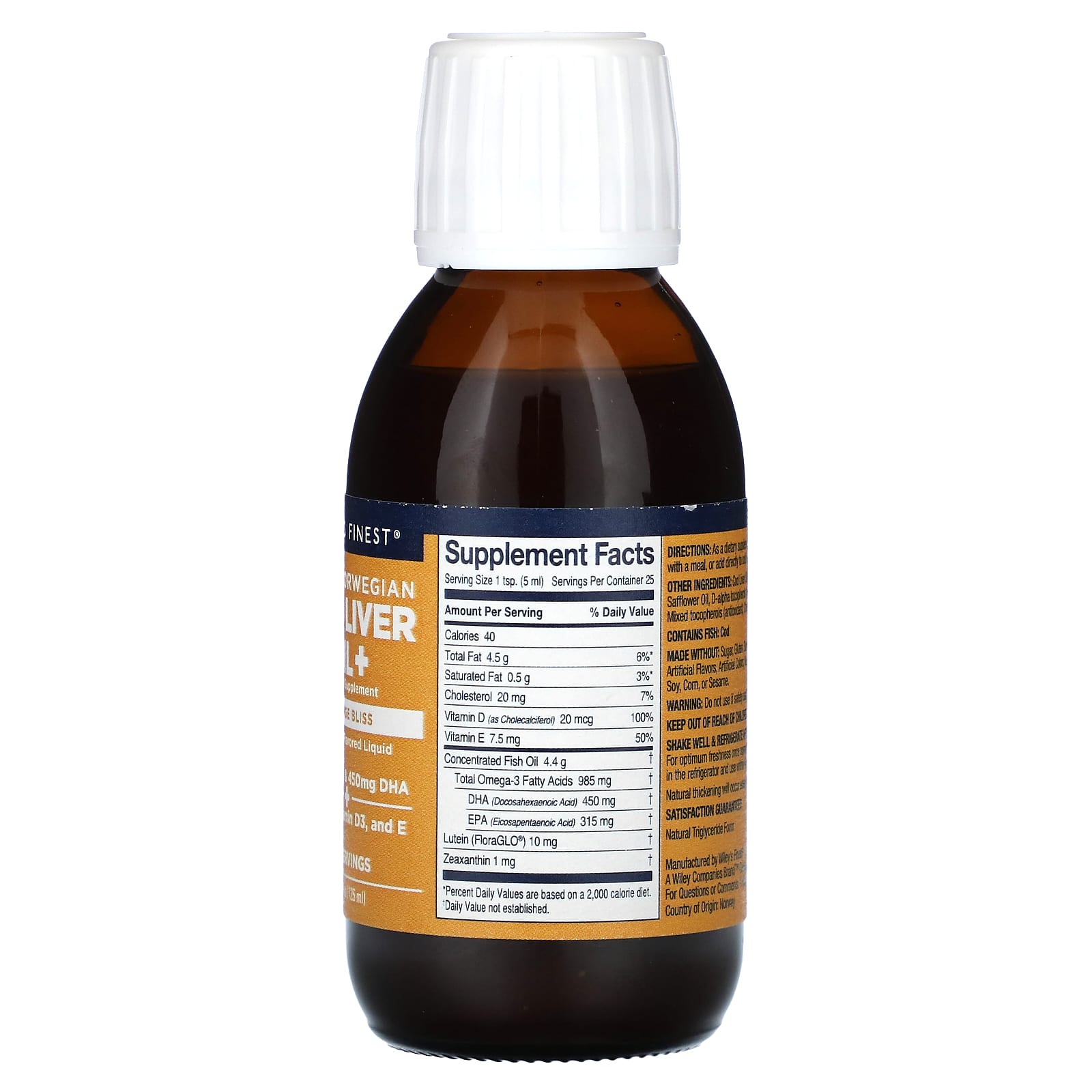 Wiley's Finest, Wild Norwegian Cod Liver Oil +, Orange Bliss, 4.23 fl oz (125 ml) - Image 2