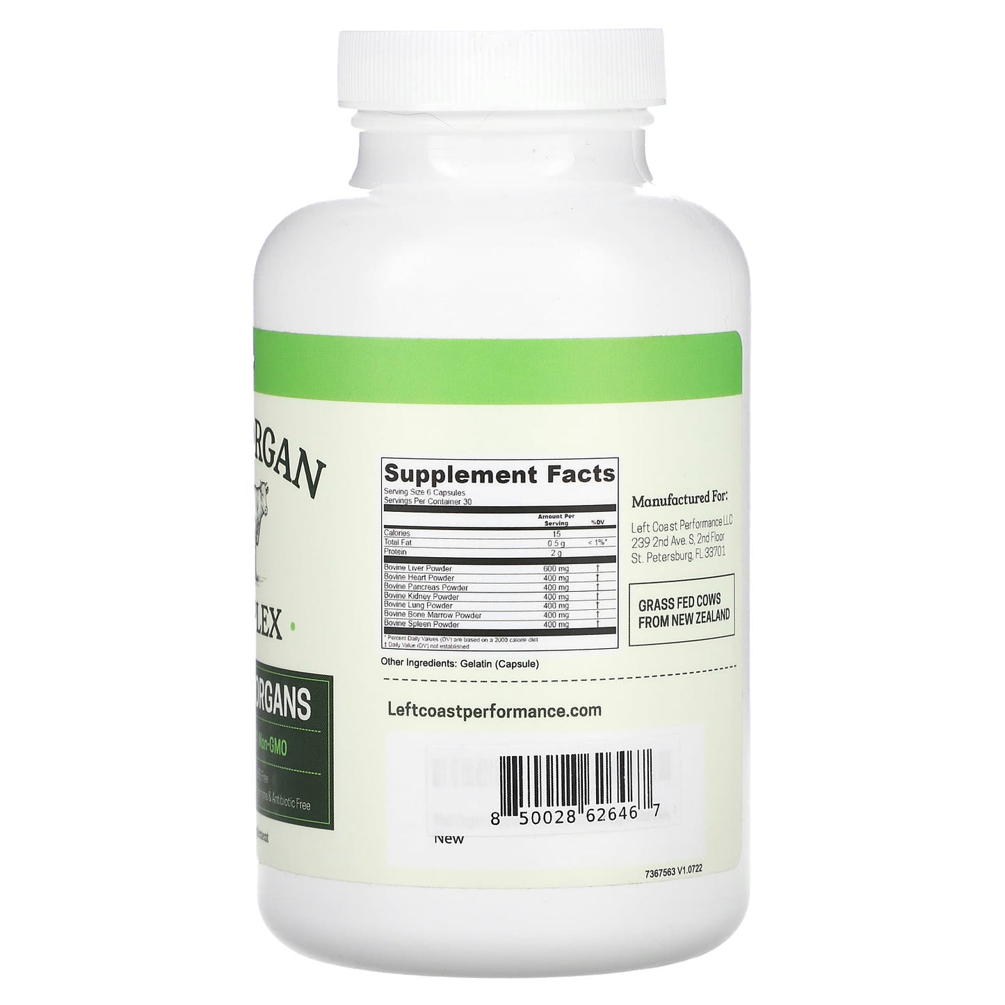 Left Coast Performance, Beef Organ Complex, 180 Capsules - Image 2