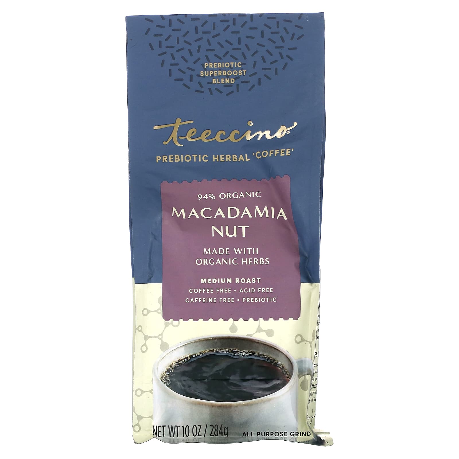 Teeccino, Prebiotic Herbal 'Coffee', Macadamia Nut, Medium Roast, Caffeine Free, 10 oz (284 g) - Image 1