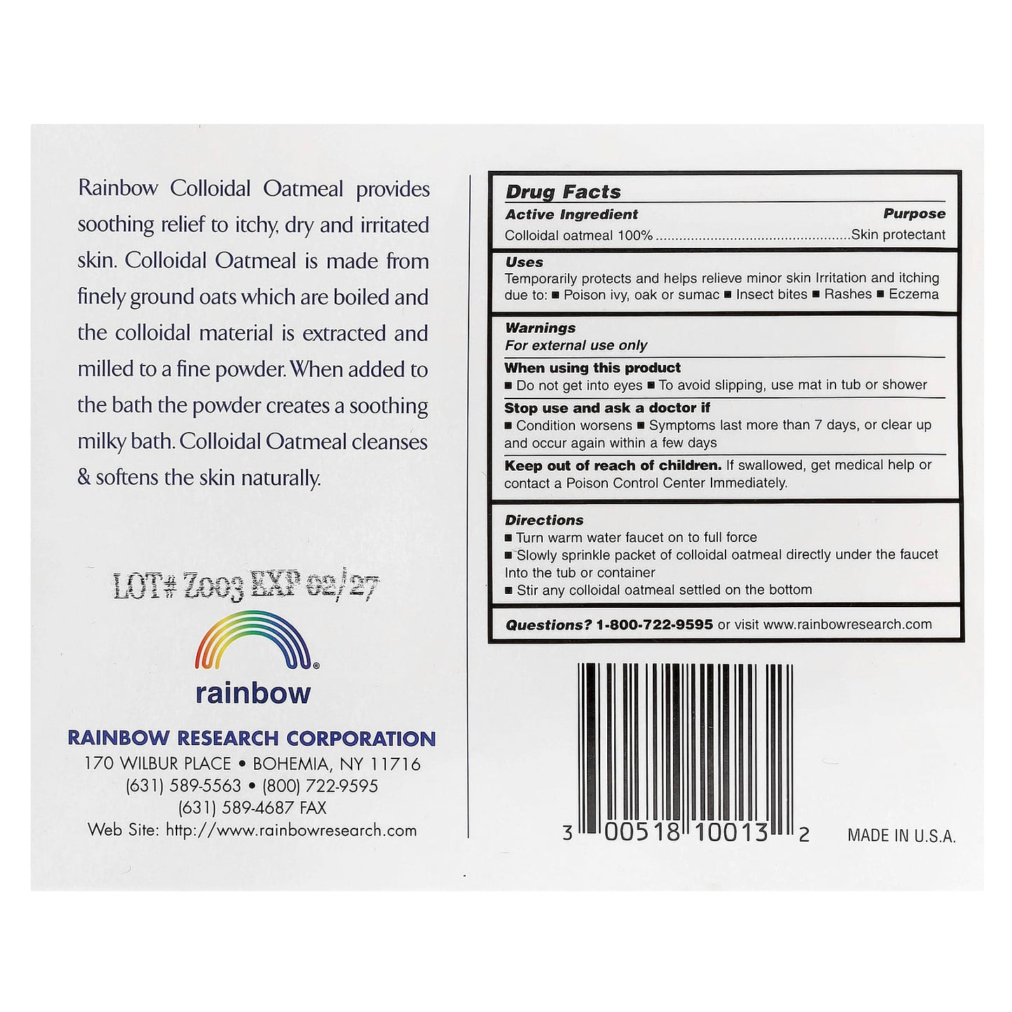 Rainbow Research, 100% Natural Colloidal Oatmeal Bath, Unscented, 3 Packets, 1.5 oz Each - Image 2