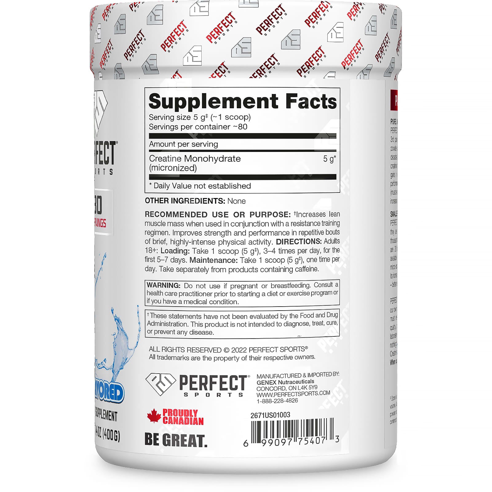 PERFECT Sports, Creatine, Unflavored, 14 oz (400 g) - Image 2