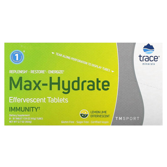 Trace, TM Sport, Max-Hydrate Immunity Effervescent Tablets, Lemon Lime, 8 Tubes, 10 Tablets Each - Image 1