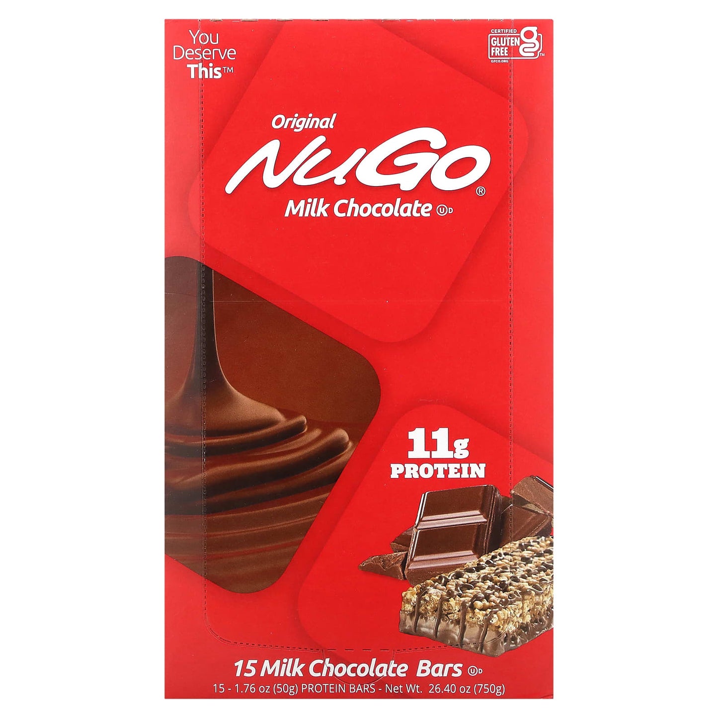 NuGo Nutrition, Original Bar, Milk Chocolate, 15 Bars, 1.76 oz (50 g) Each - Image 1