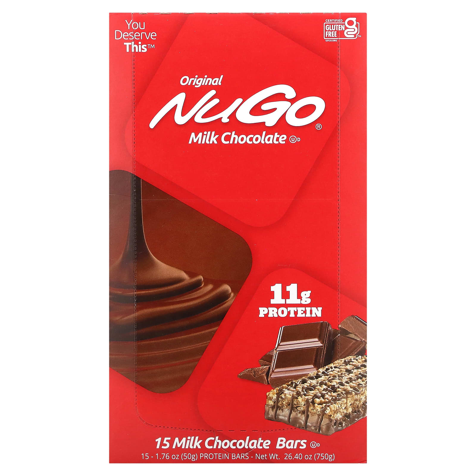 NuGo Nutrition, Original Bar, Milk Chocolate, 15 Bars, 1.76 oz (50 g) Each - Image 1