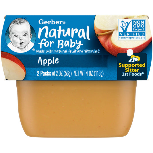 Gerber Natural Apple Baby Food, 2 Pack, 1st Foods, Non-GMO - Image 1