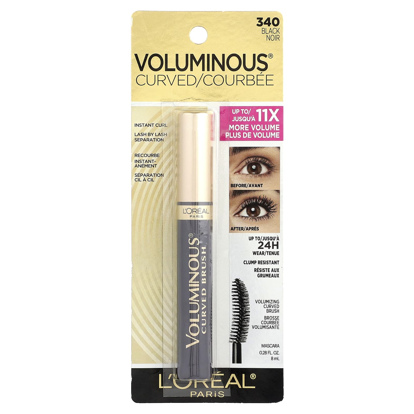 L'Oréal, Voluminous®, Curved Brush Mascara, 340 Black, 0.28 fl oz (8 ml) - Image 2