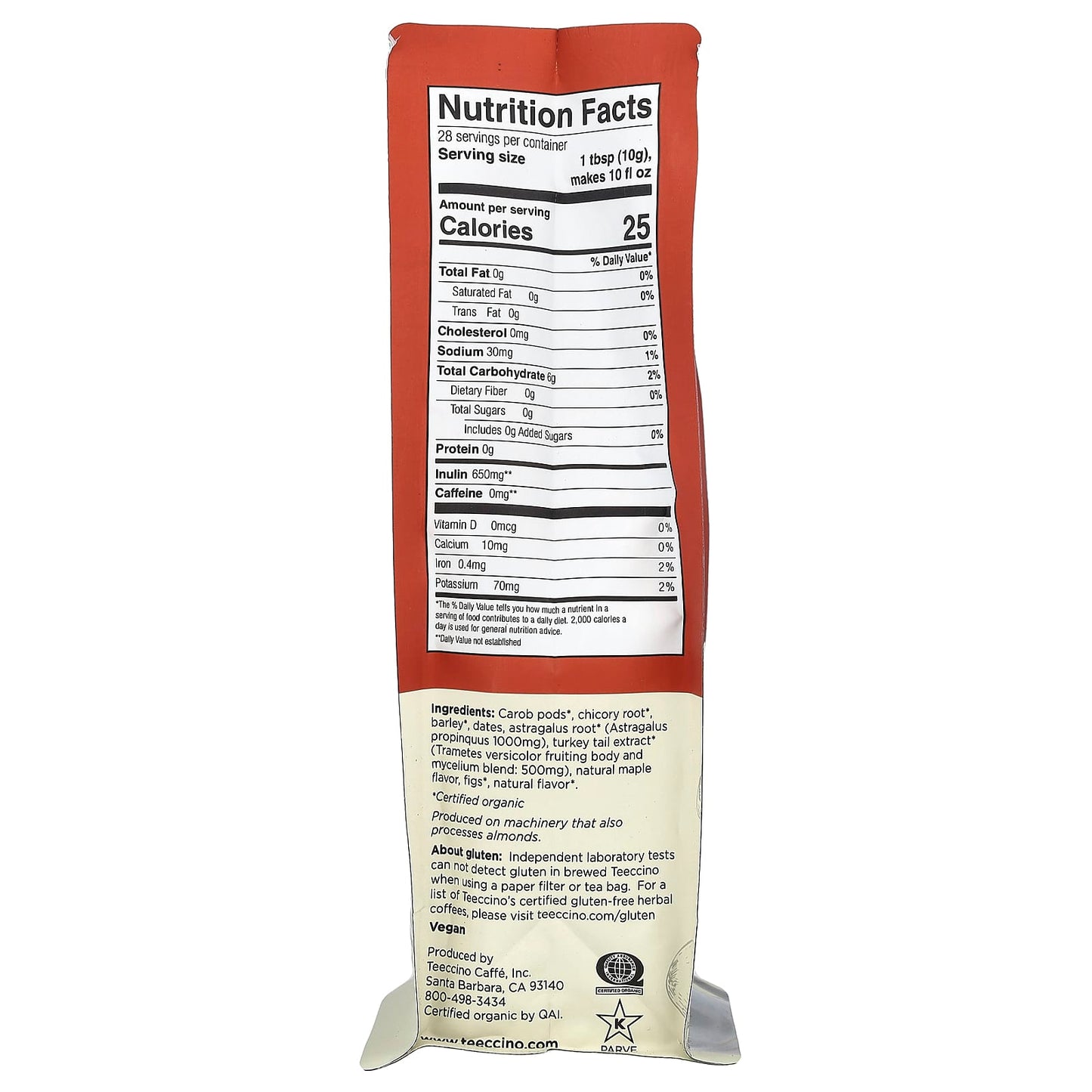 Teeccino, Mushroom Herbal Coffee, Turkey Tail Astragalus, Toasted Maple, Medium Roast, Caffeine Free, 10 oz (284 g) - Image 2