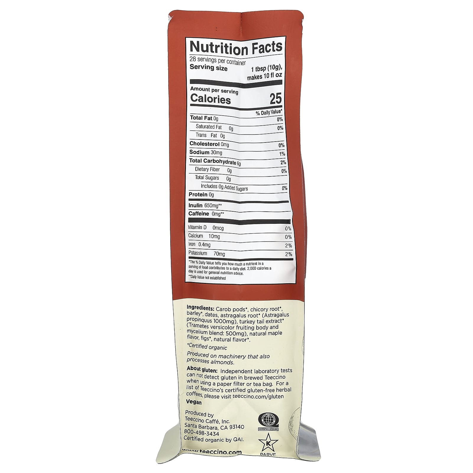 Teeccino, Mushroom Herbal Coffee, Turkey Tail Astragalus, Toasted Maple, Medium Roast, Caffeine Free, 10 oz (284 g) - Image 2