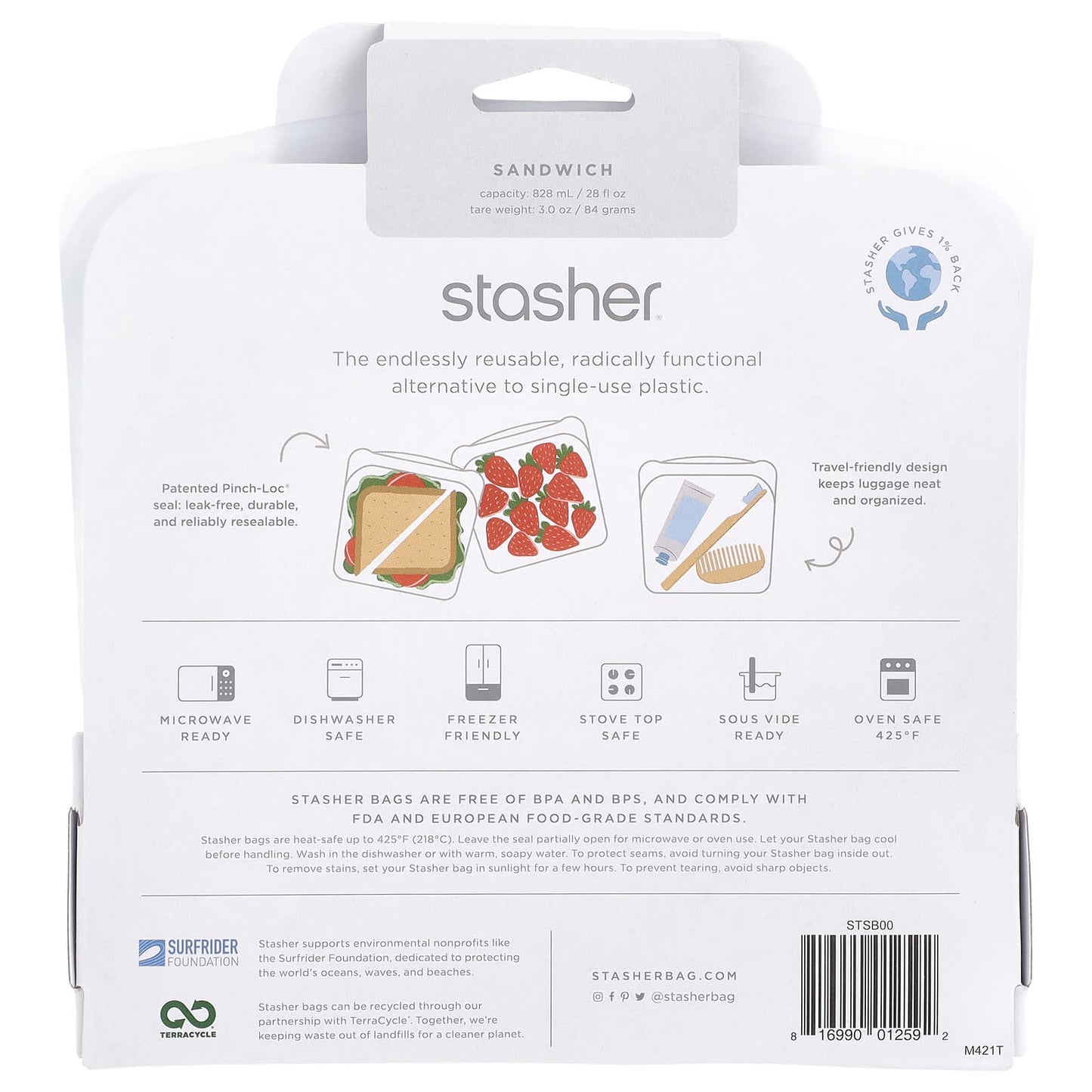 Stasher, Reusable Storage Bag, Sandwich Size, Clear, 28 fl oz (828 ml) - Image 2