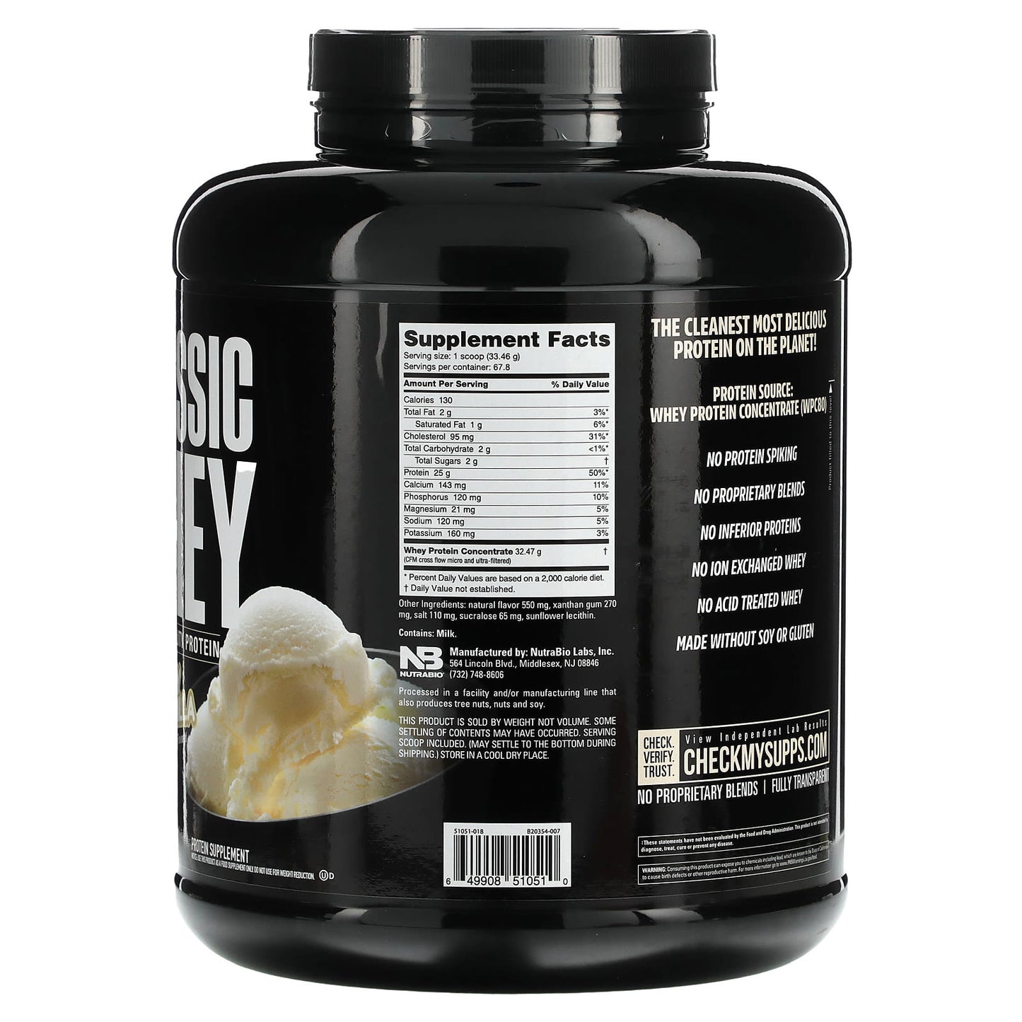 NutraBio, Classic Whey Protein, Creamy Vanilla, 5 lbs (2,268 g) - Image 2