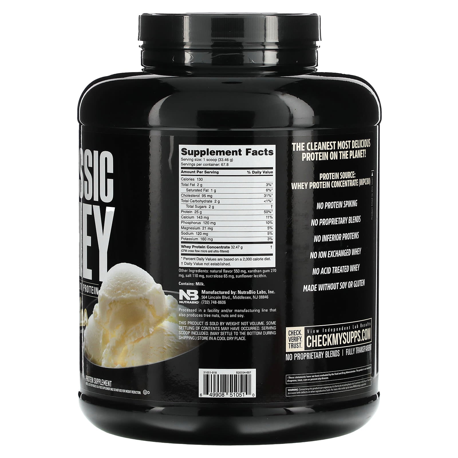 NutraBio, Classic Whey Protein, Creamy Vanilla, 5 lbs (2,268 g) - Image 2