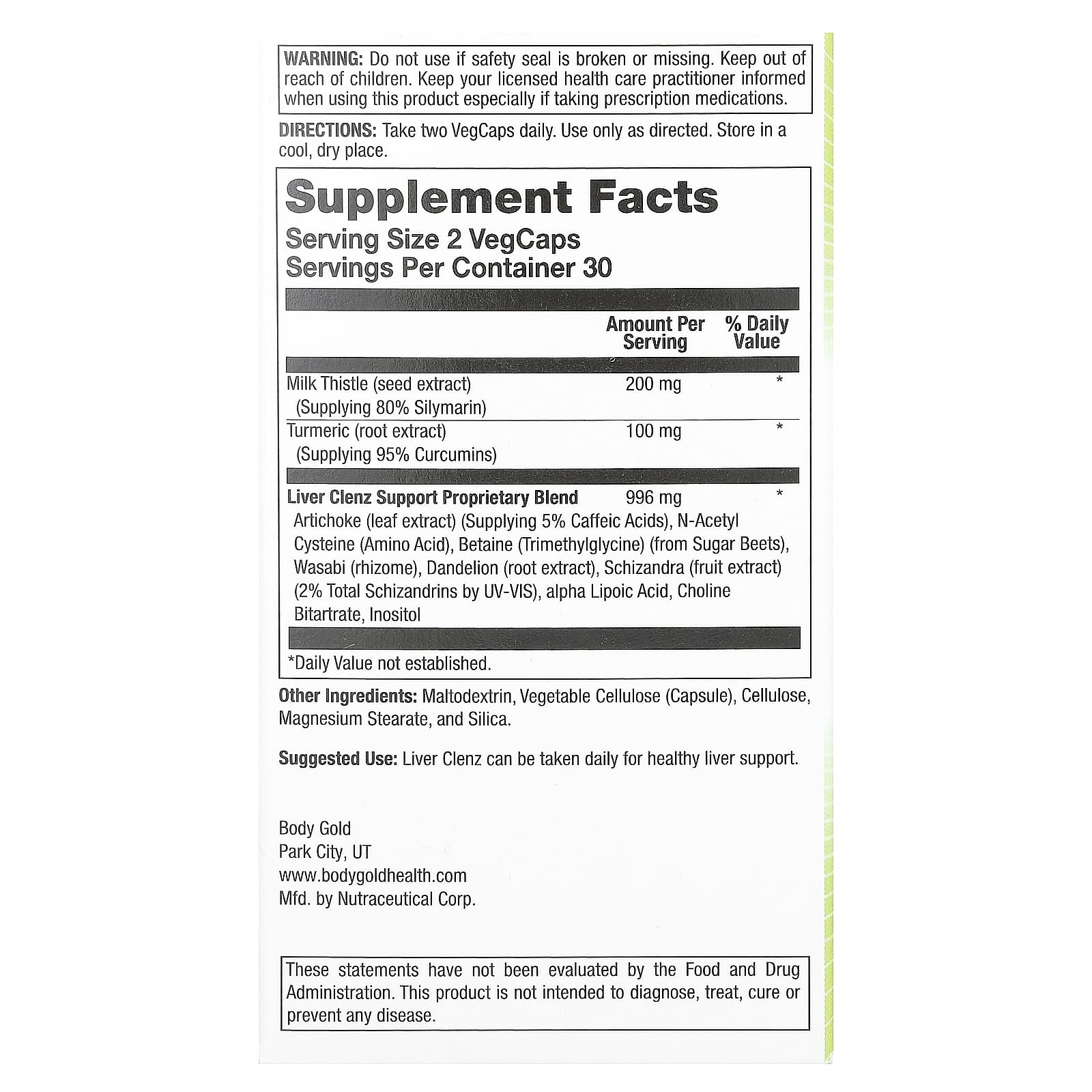 Turmeric & Milk Thistle Liver Support - 60 VegCaps by BodyGold - Image 2