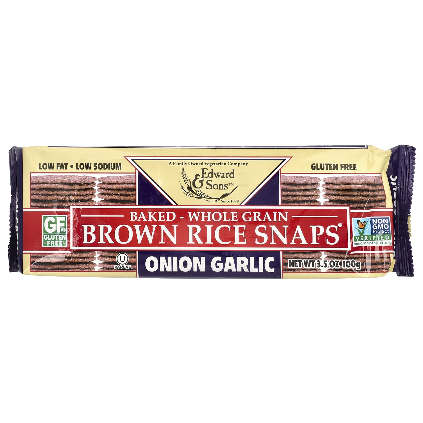 Crunchy Whole Grain Snacks by Edward & Sons, Onion Garlic, Gluten Free, 3.5 oz - Image 1