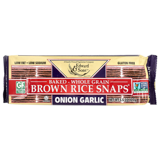 Crunchy Whole Grain Snacks by Edward & Sons, Onion Garlic, Gluten Free, 3.5 oz - Image 1