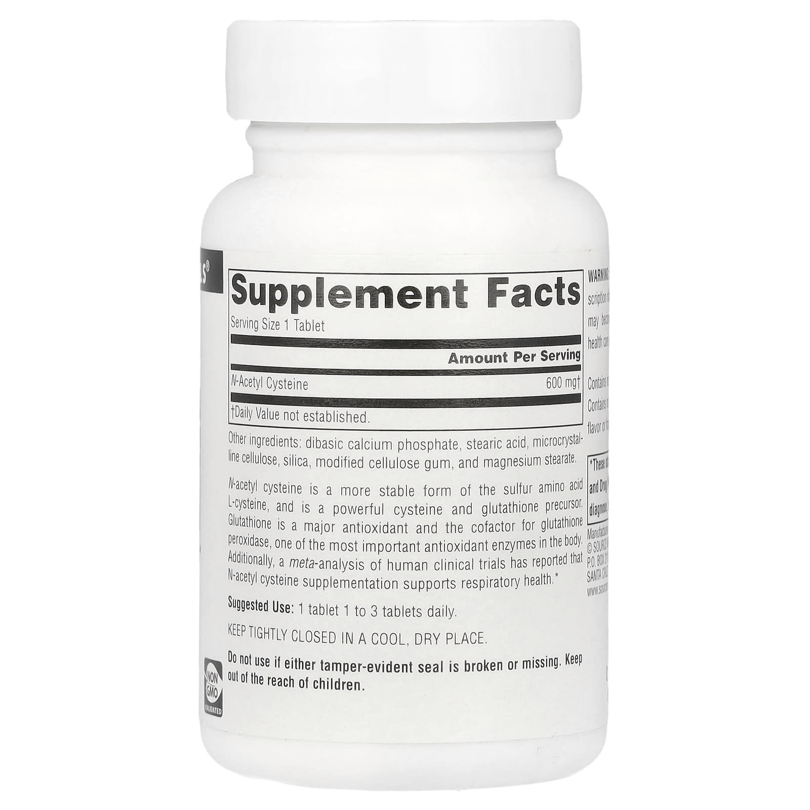Source Naturals, N-Acetyl Cysteine, 600 mg, 60 Tablets - Image 2