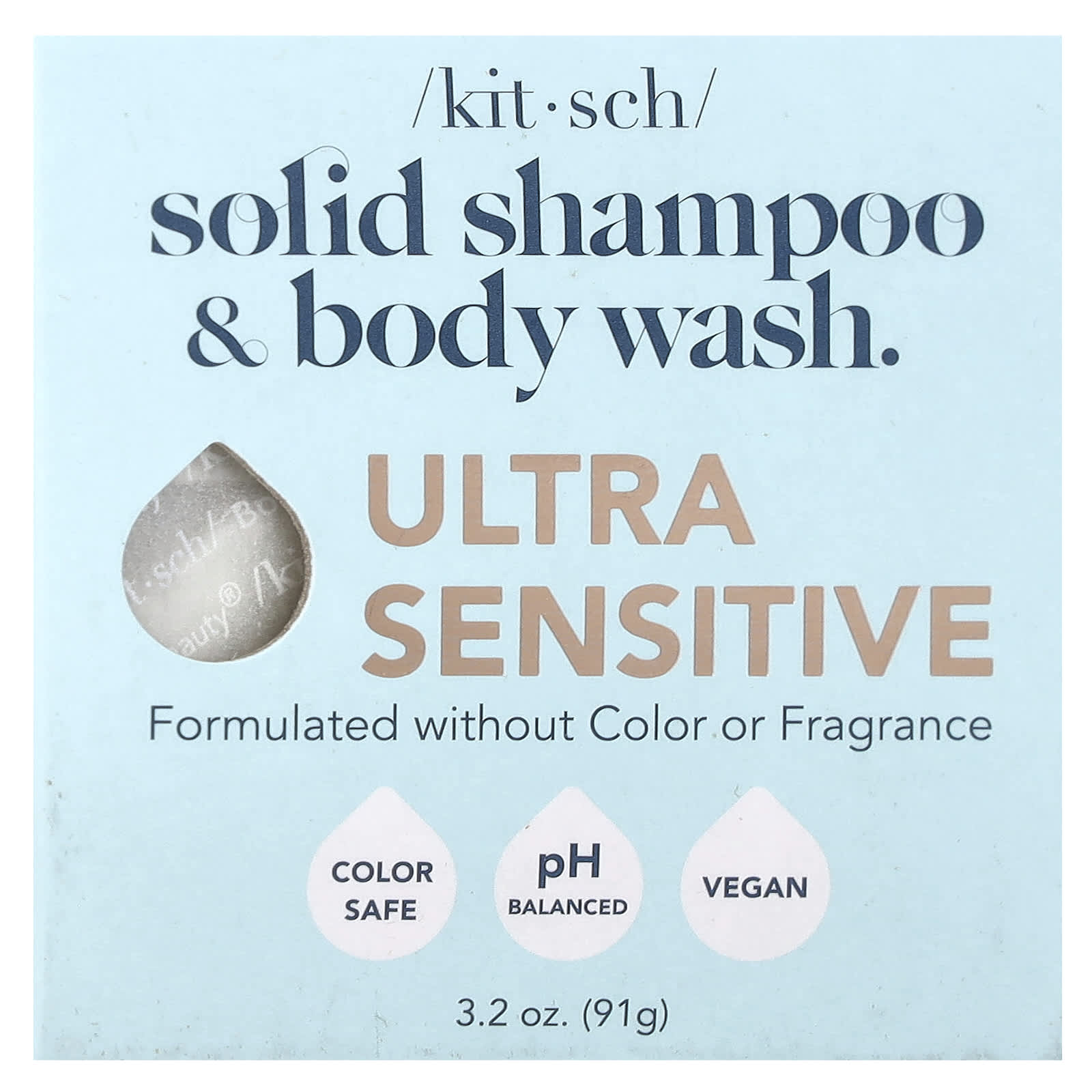 Kitsch, Solid Shampoo & Body Wash Bar, Ultra Sensitive, 3.2 oz (91 g) - Image 1