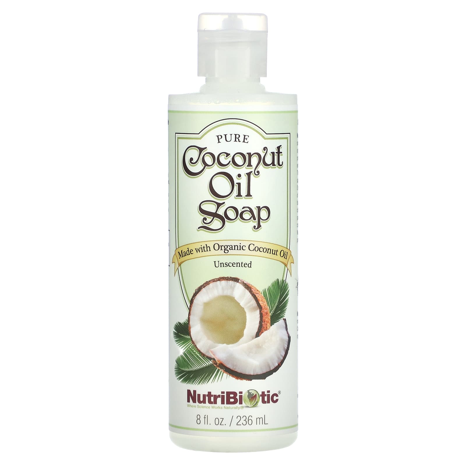 NutriBiotic, Pure Coconut Oil Soap, Unscented, 8 fl oz (236 ml) - Image 1