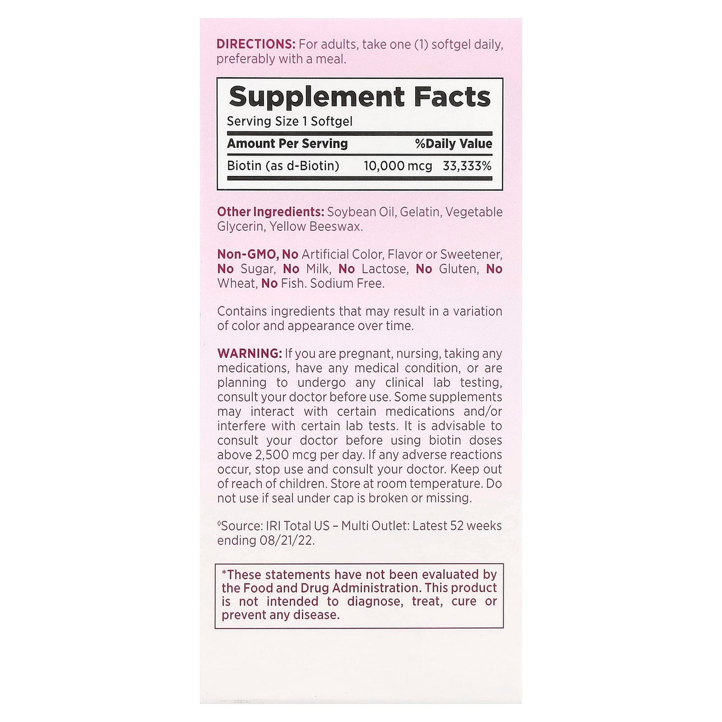 Nature's Bounty, Optimal Solutions®, Biotin Softgels, 10,000 mcg, 90 Rapid Release Liquid Softgels - Image 2
