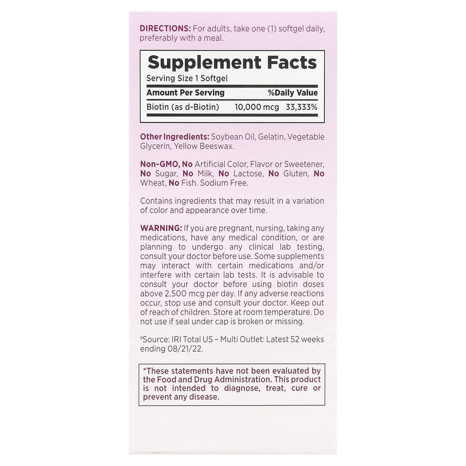 Nature's Bounty, Optimal Solutions®, Biotin Softgels, 10,000 mcg, 90 Rapid Release Liquid Softgels - Image 2