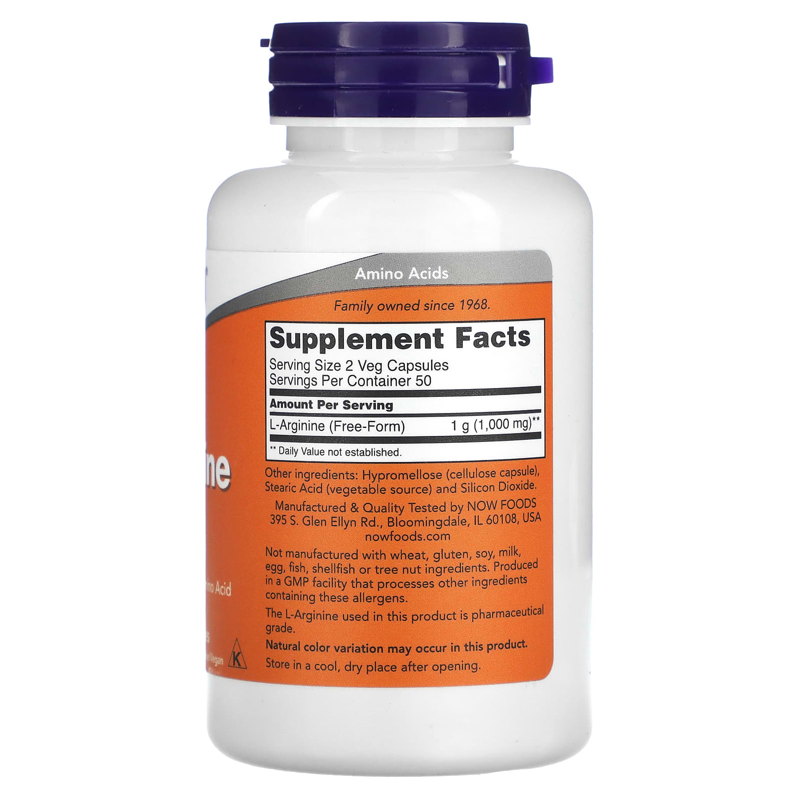 NOW Foods, L-Arginine, 500 mg, 100 Veg Capsules - Image 2