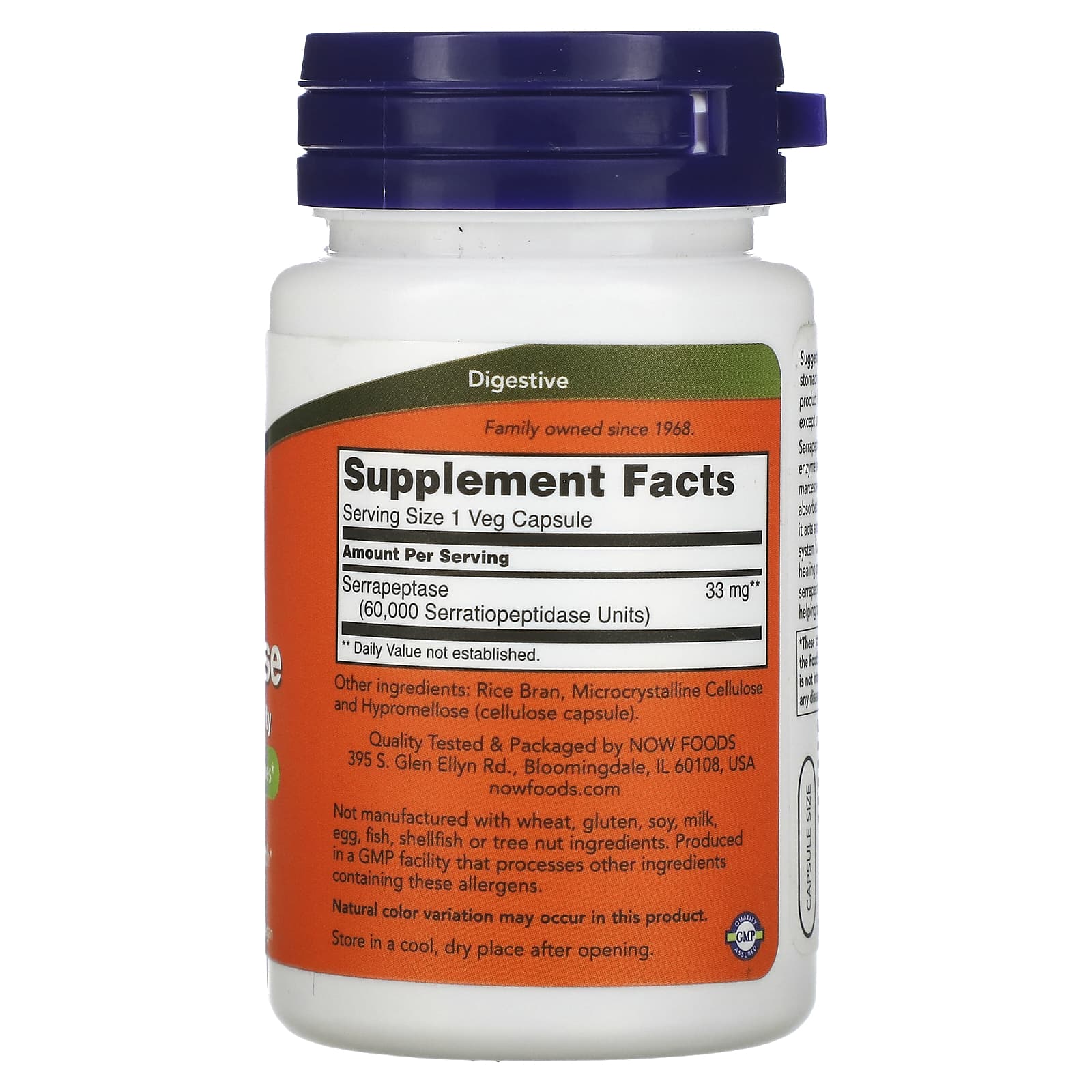 NOW Foods, Serrapeptase, 33 mg, 60 Veg Capsules - Image 2