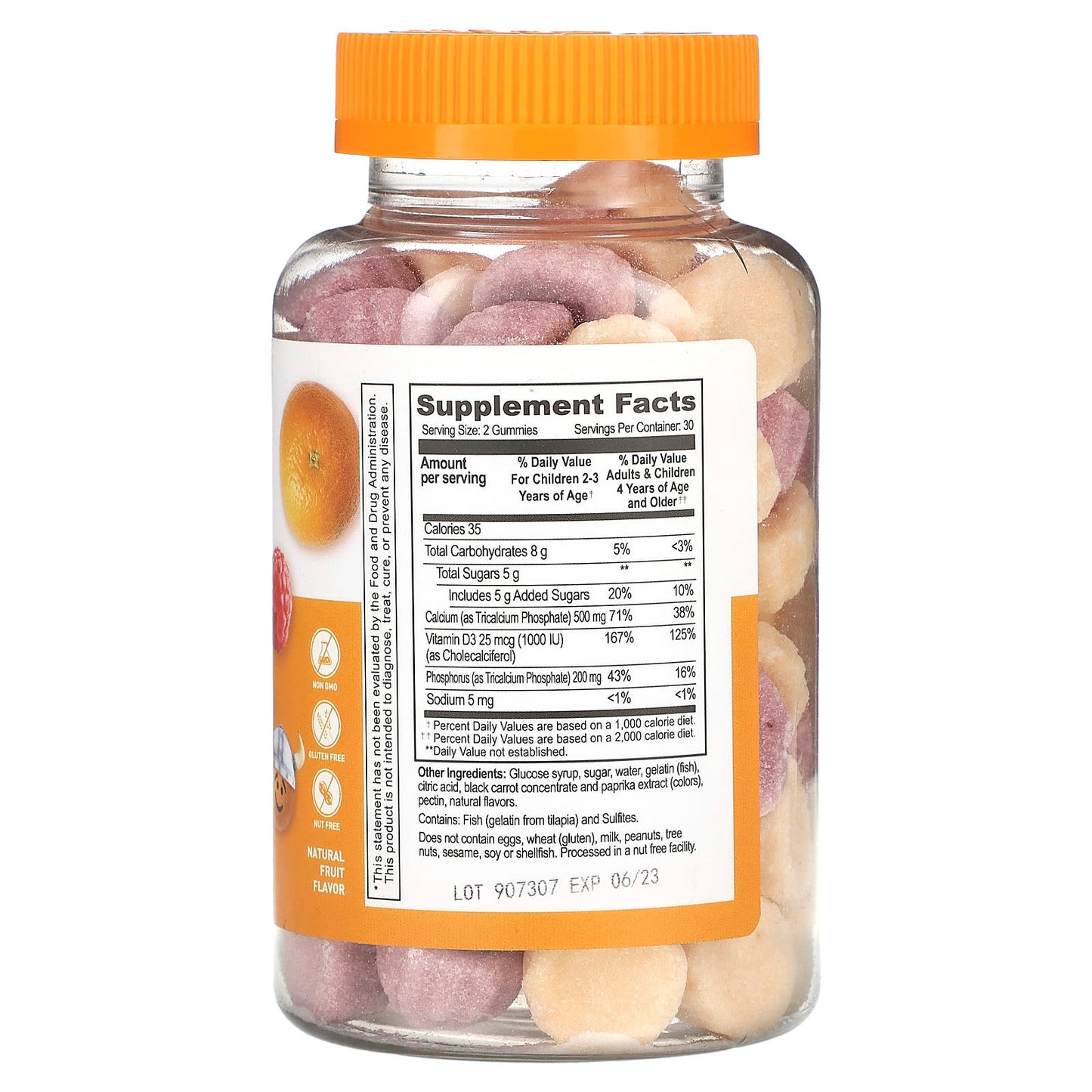 Lifeable, Kids Calcium + Vitamin D3 Gummies, Natural Fruit, 500 mg, 60 Gummies (250 mg per Gummy)