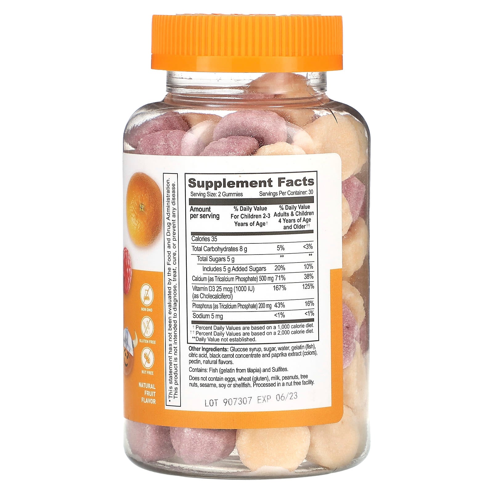 Lifeable, Kids Calcium + Vitamin D3 Gummies, Natural Fruit, 500 mg, 60 Gummies (250 mg per Gummy)