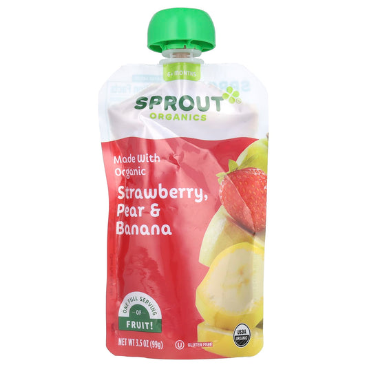Sprout Organics, Baby Food, 6 Months & Up, Strawberry, Pear, & Banana, 3.5 oz (99 g) - Image 1