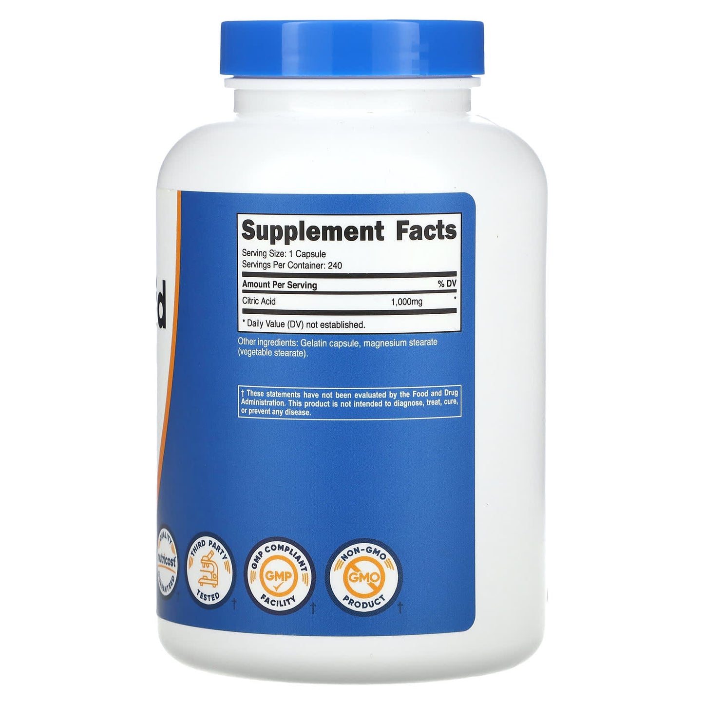Nutricost, Citric Acid, 1,000 mg, 240 Capsules - Image 2