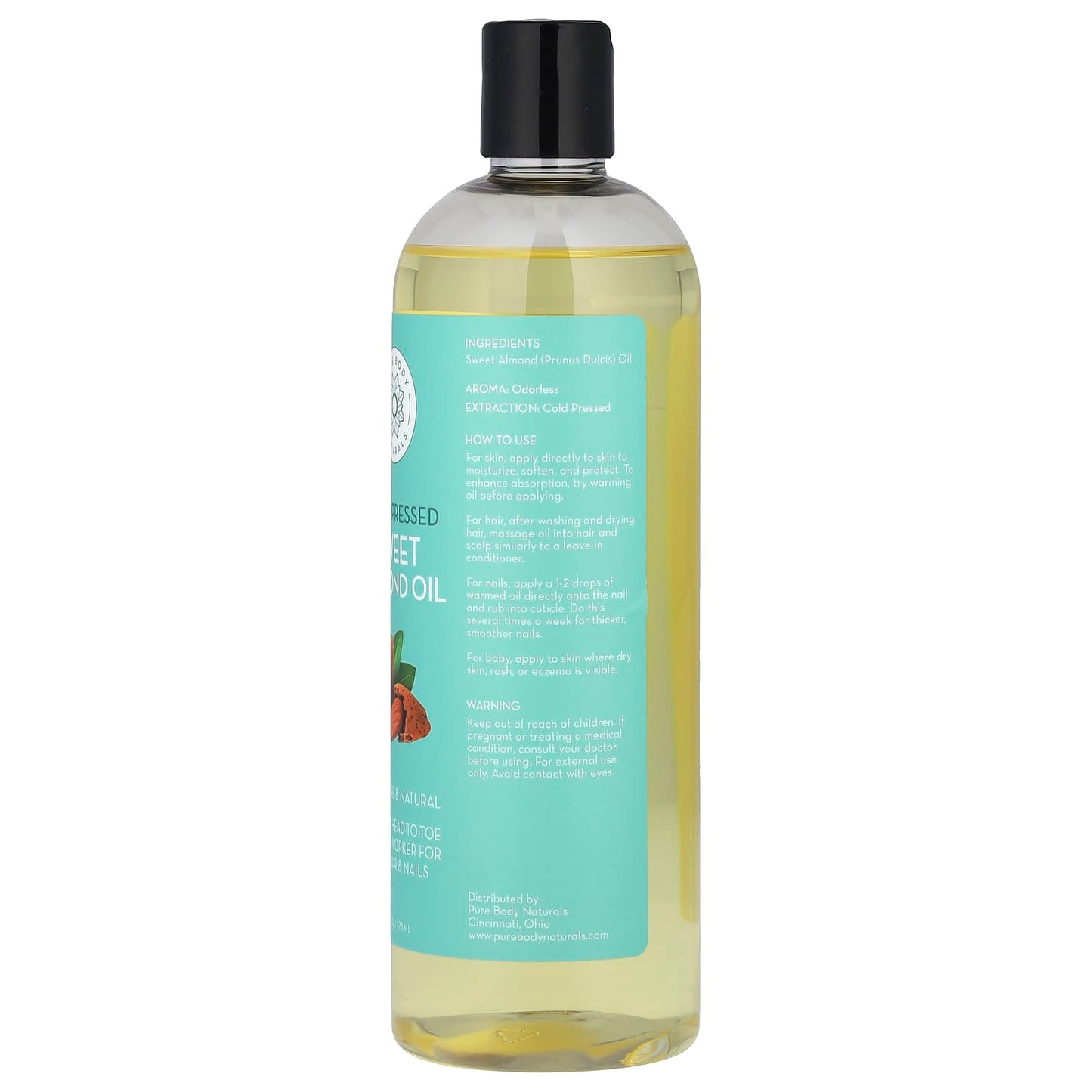 Pure Body Naturals, Sweet Almond Oil, 16 fl oz (473 ml) - Image 2