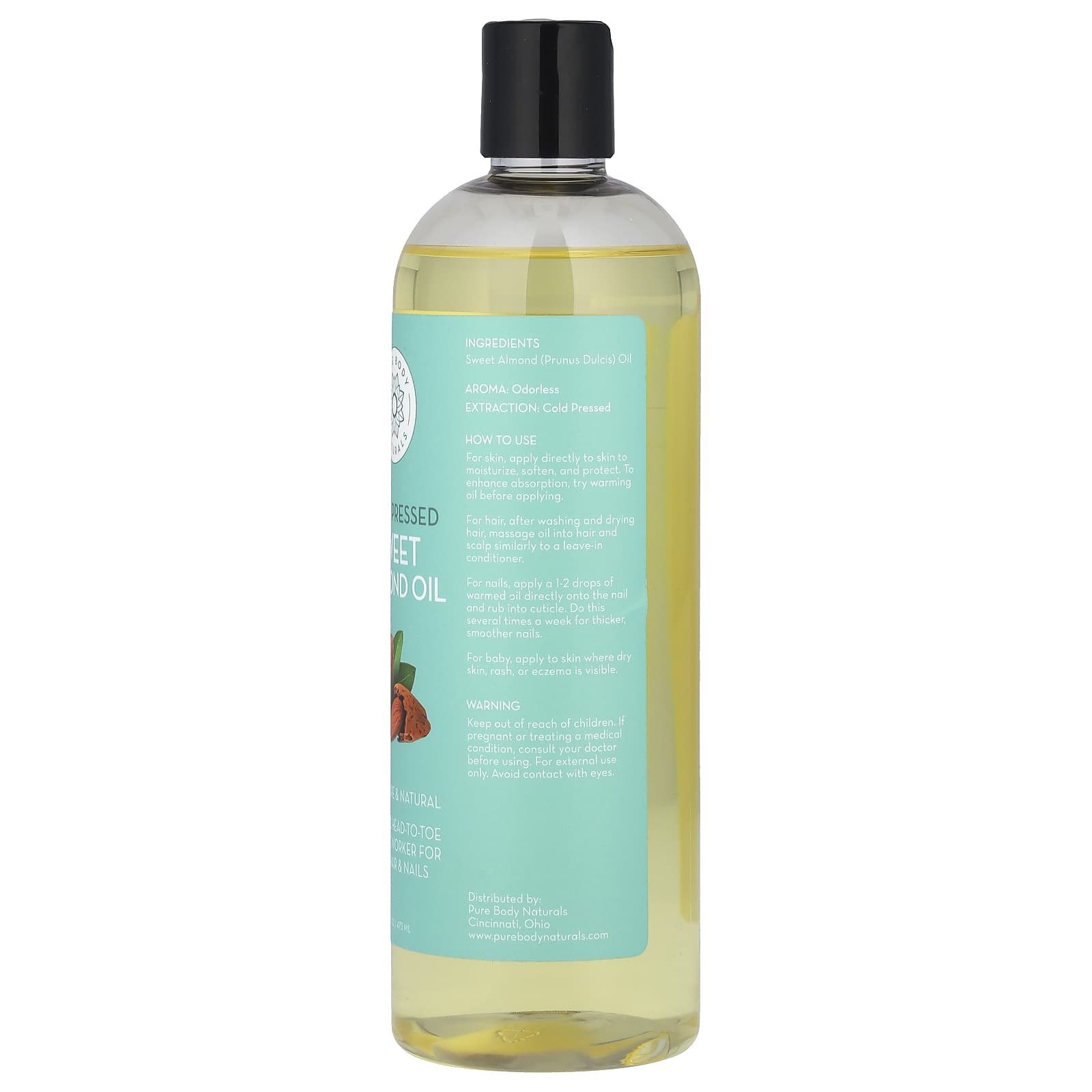 Pure Body Naturals, Sweet Almond Oil, 16 fl oz (473 ml) - Image 2