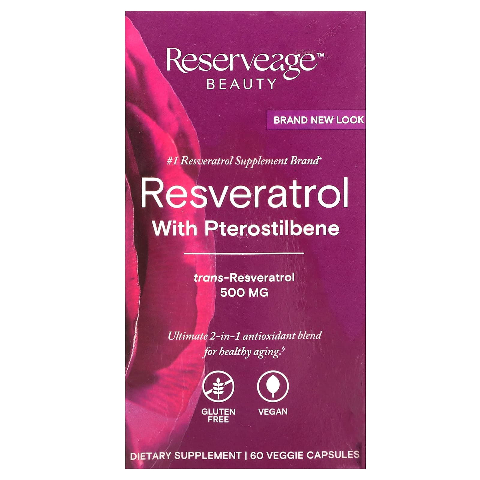 Reserveage Beauty, Resveratrol with Pterostilbene , 500 mg, 60 Veggie Capsules - Image 1