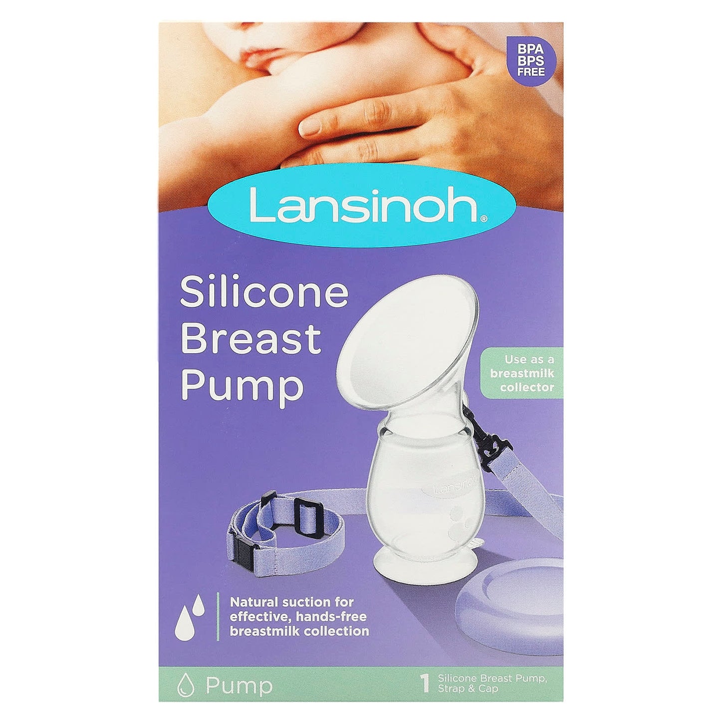 Lansinoh, Silicone Breast Pump, 1 Pump, Strap & Cap - Image 1