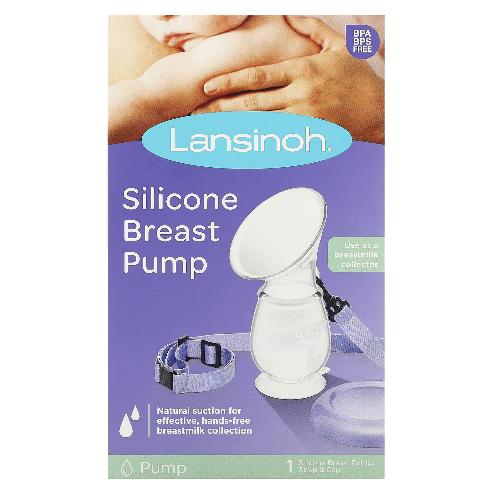 Lansinoh, Silicone Breast Pump, 1 Pump, Strap & Cap - Image 1