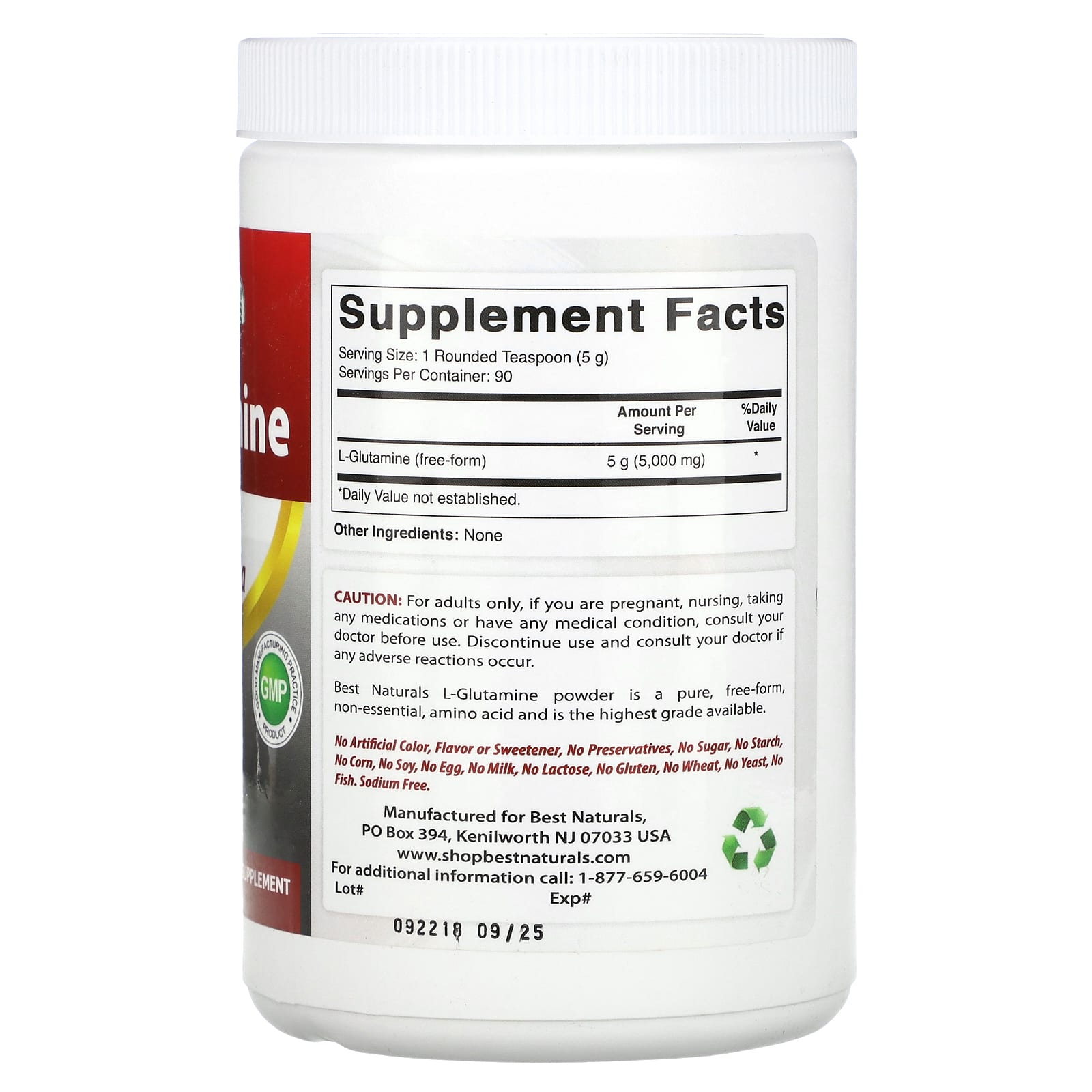 Best Naturals L-Glutamine Supplement, 1 lb (454 g) - Pure, Free-Form Amino Acid - Image 2