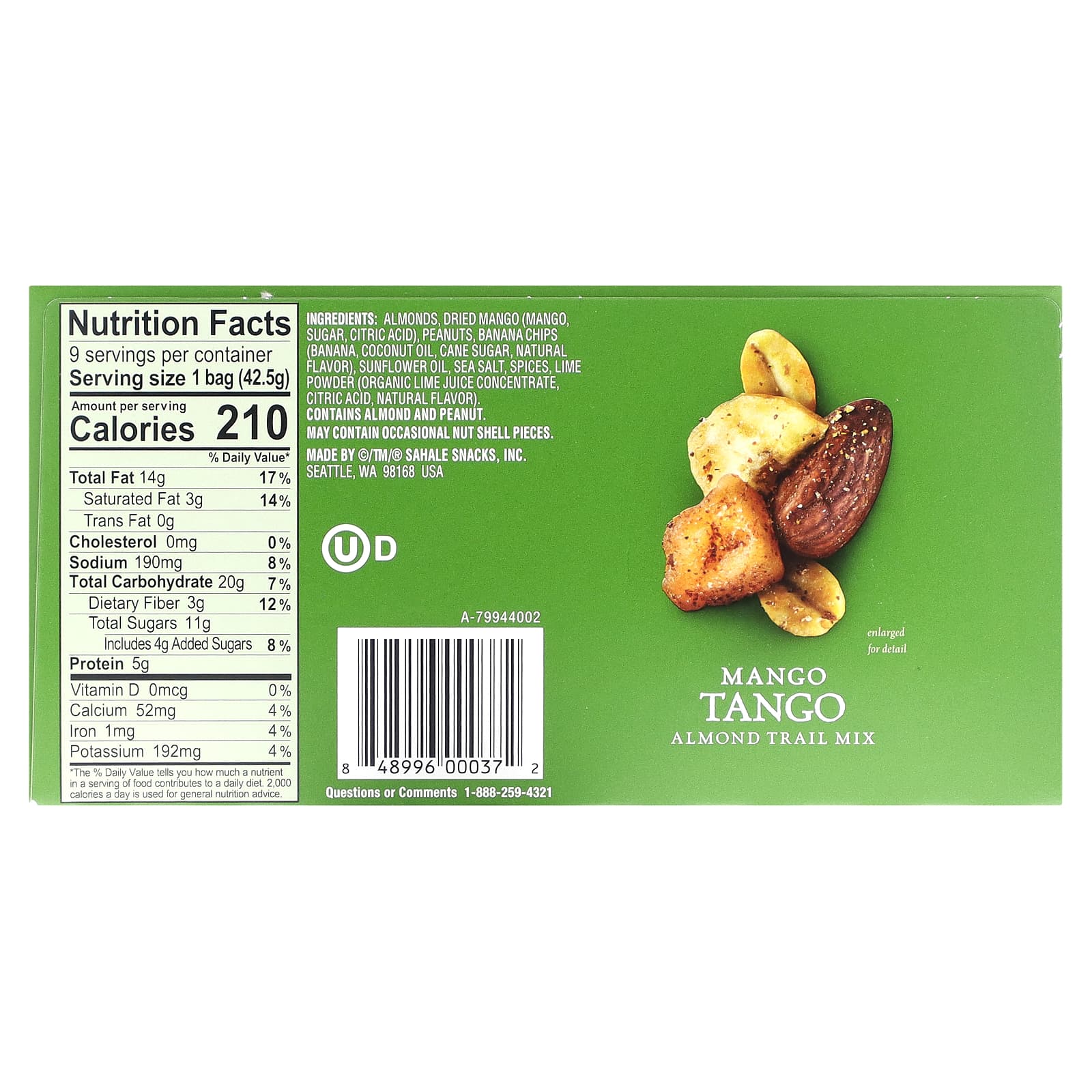 Sahale Snacks, Mango Tango Almond Trail Mix, 9 Packs, 1.5 oz (42.5 g) Each - Image 2