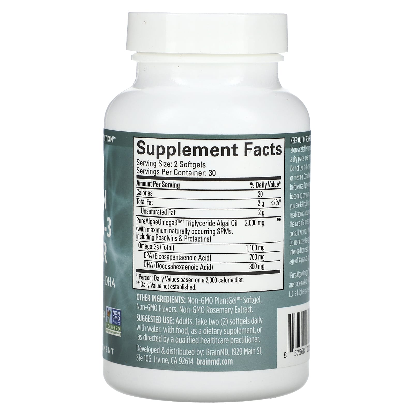 Vegan Omega-3 Power from BrainMD - 60 Plant-Based Softgels - Image 2