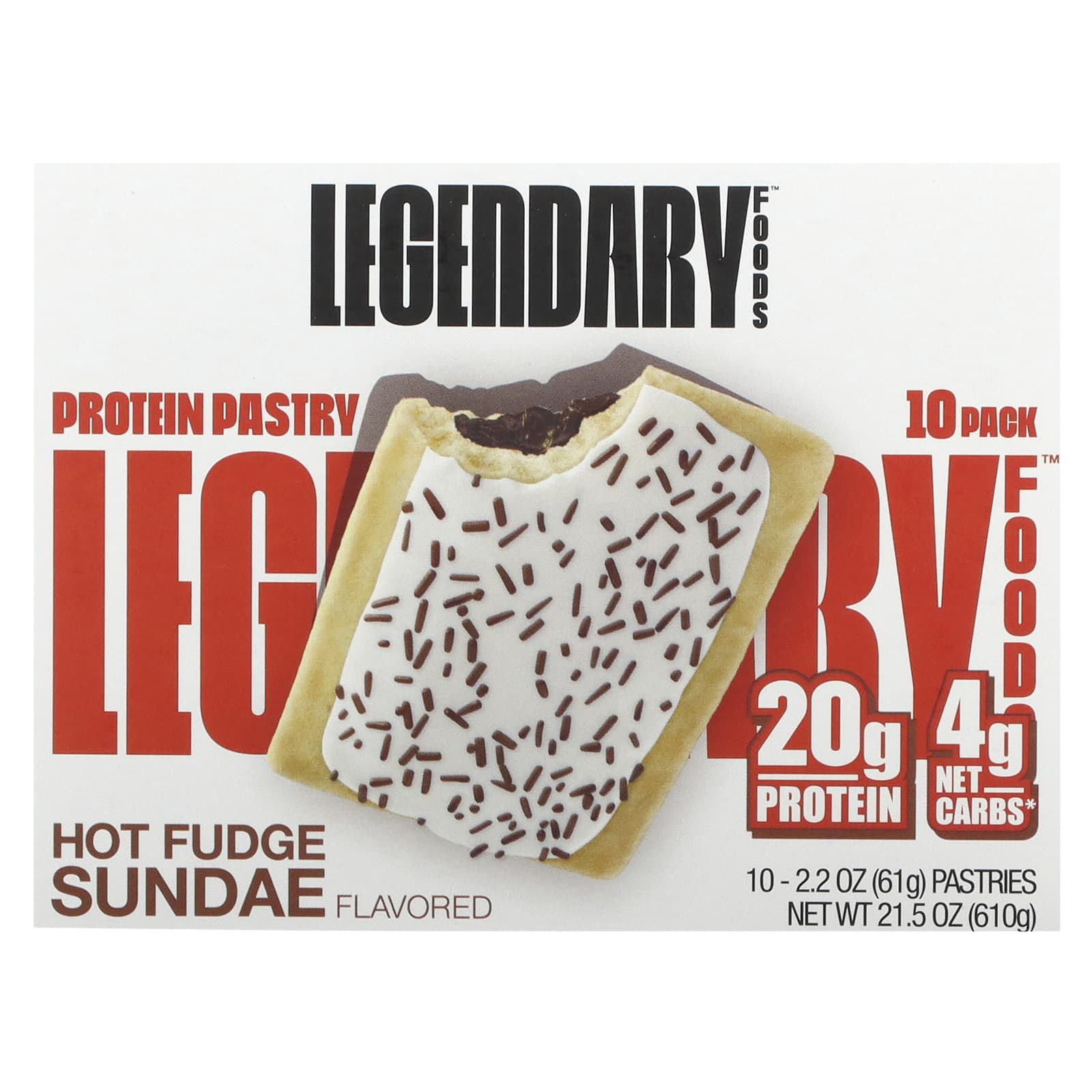 Legendary Foods, Protein Pastry, Hot Fudge Sundae, 10 Pack, 2.2 oz (61 g) Each - Image 1