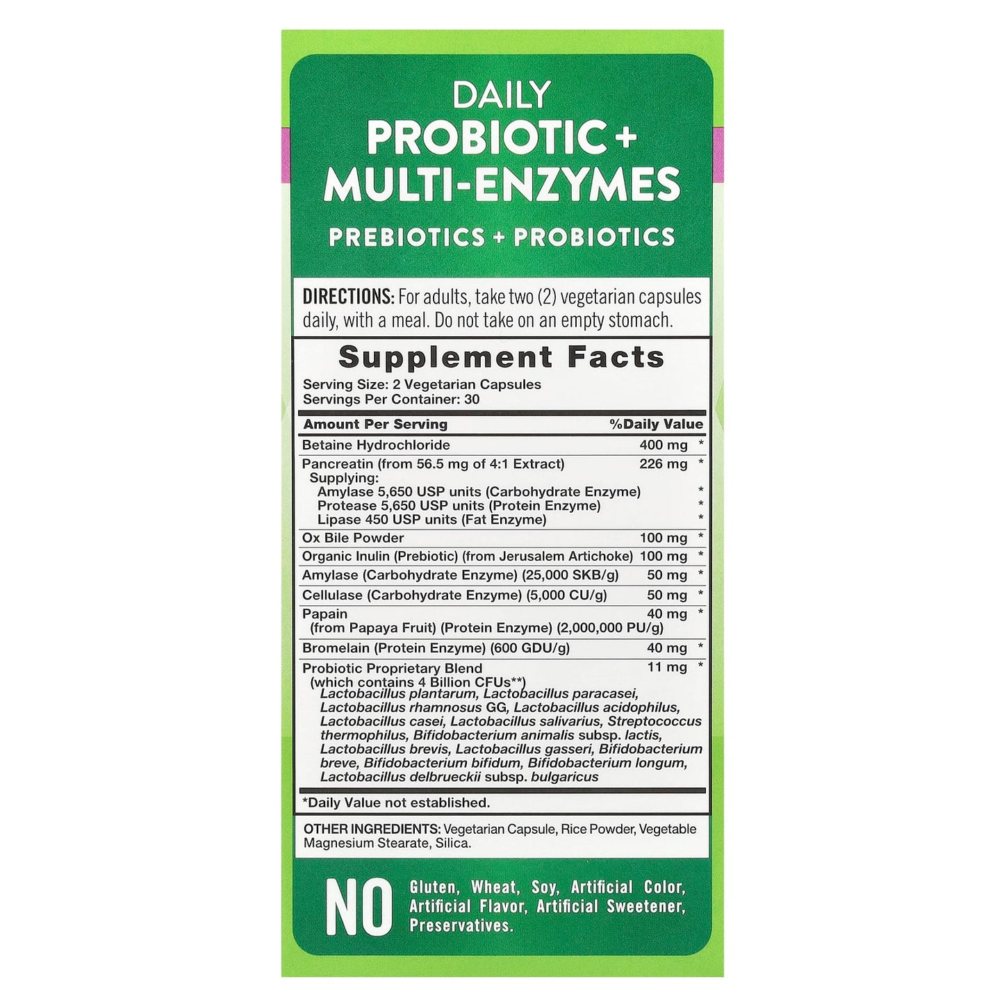 Nature's Truth, Daily Probiotic + Multi-Enzymes, 60 Vegetarian Capsules - Image 2