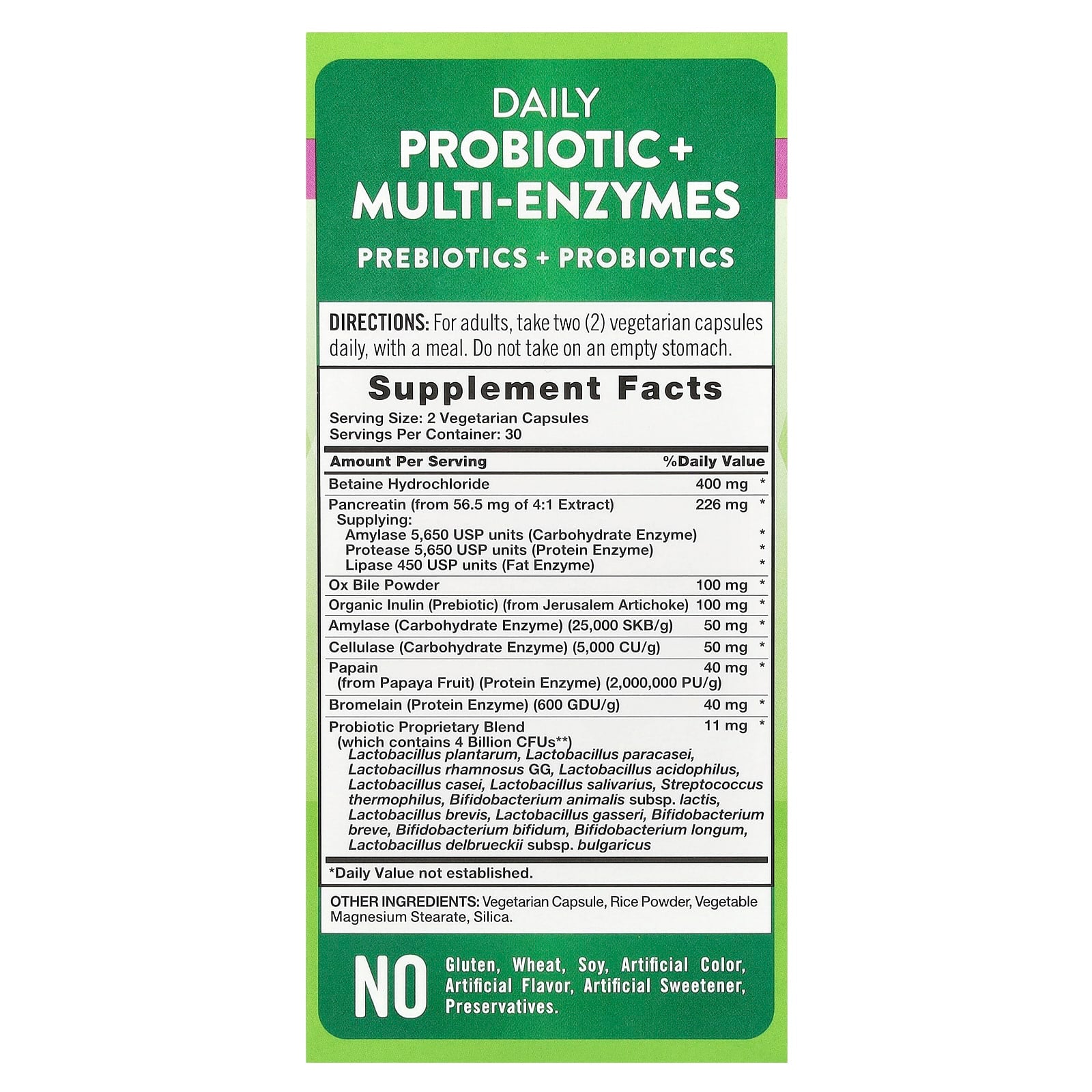 Nature's Truth, Daily Probiotic + Multi-Enzymes, 60 Vegetarian Capsules - Image 2