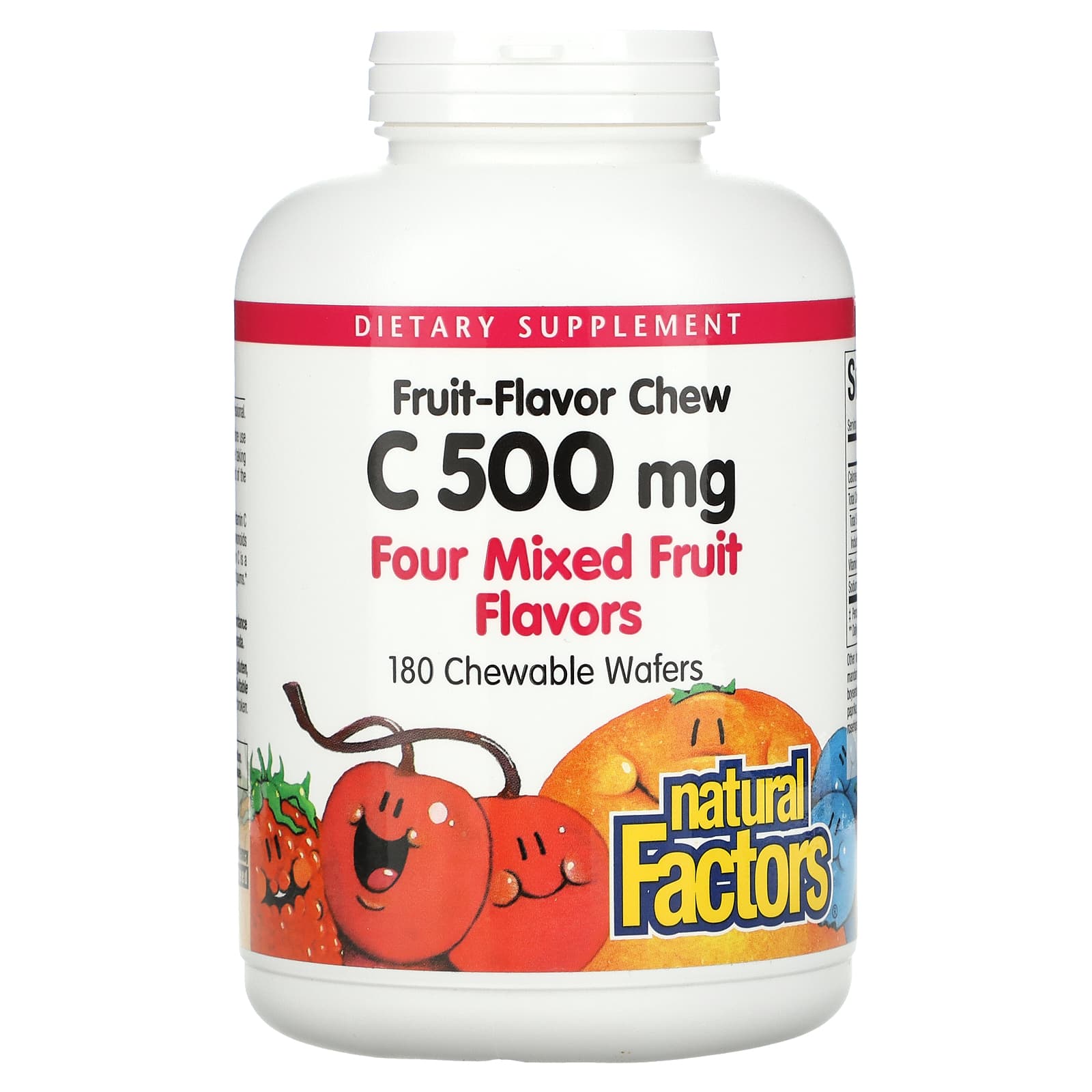 Natural Factors, Fruit-Flavor Chew Vitamin C, Four Mixed Fruit Flavors, 500 mg, 180 Chewable Wafers - Image 1