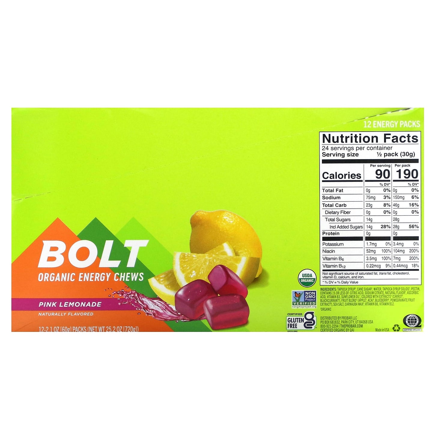 ProBar, Bolt, Organic Energy Chews, Pink Lemonade, 12 Packs, 2.1 oz (60 g) Each - Image 2