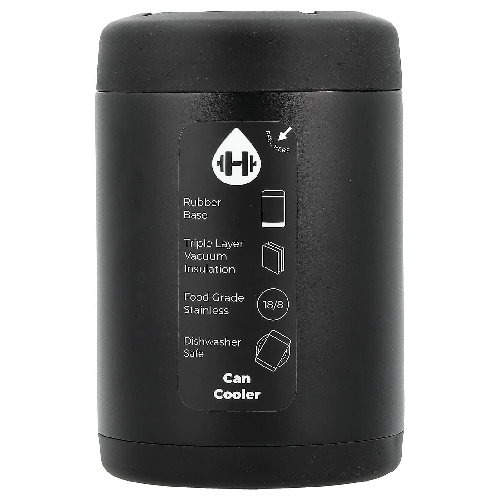 Insulated Can Cooler by HydroJug - 12 oz, Black Stainless - Image 1