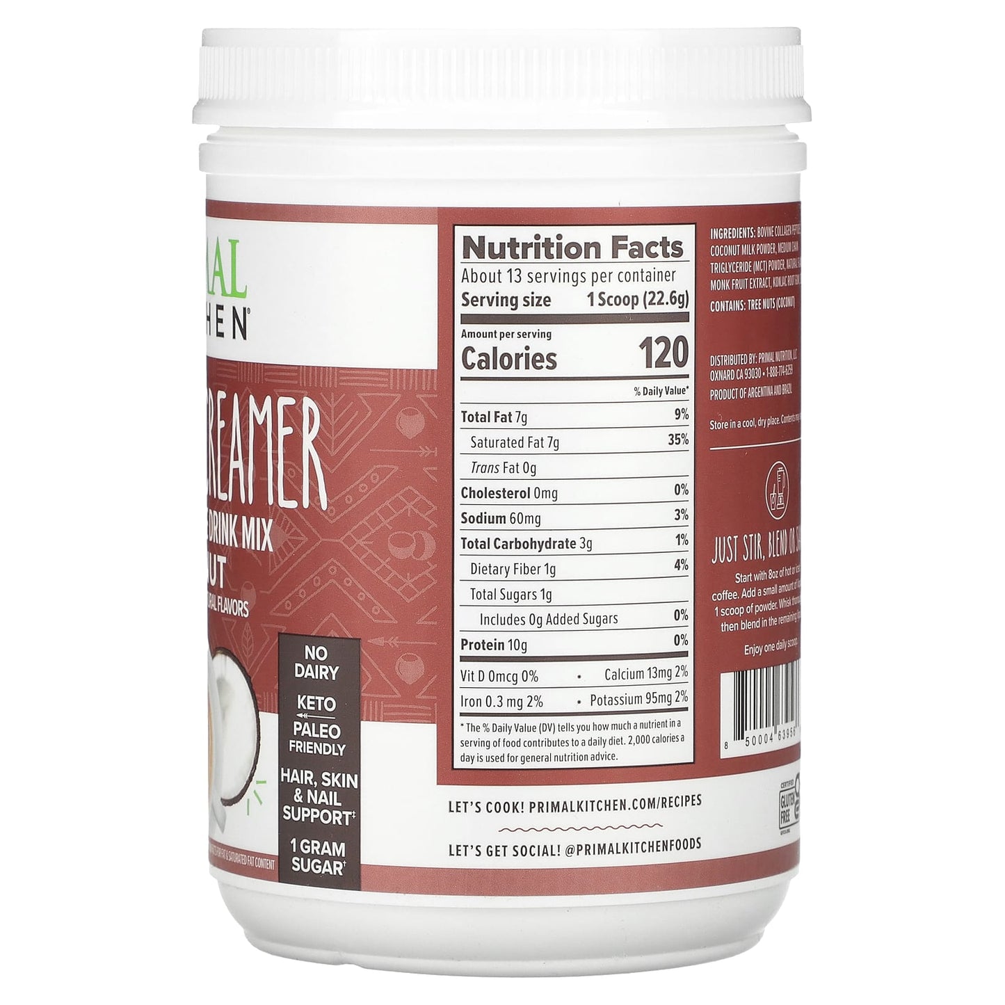 Primal Kitchen, Collagen Creamer, Hazelnut, 10.34 oz (293 g) - Image 2