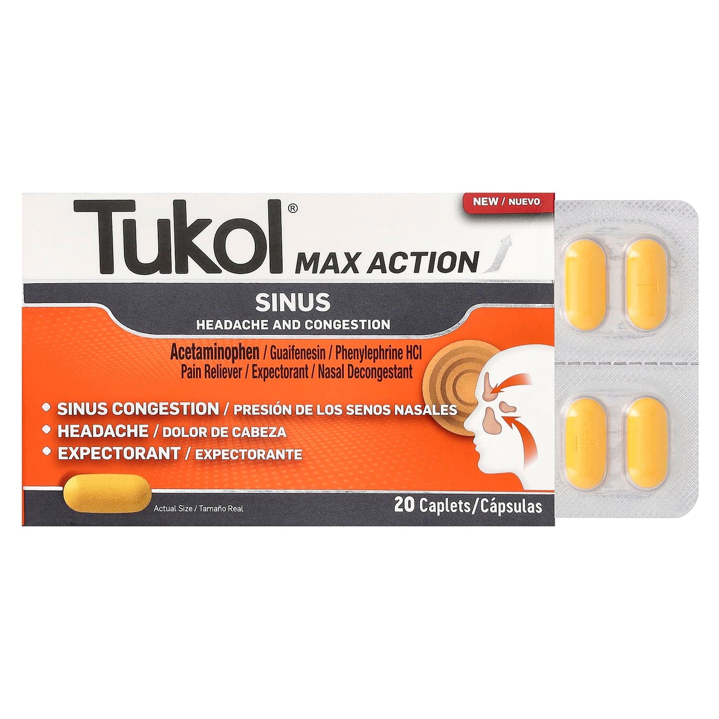 Tukol, Max Action, Sinus, 20 Caplets - Image 1