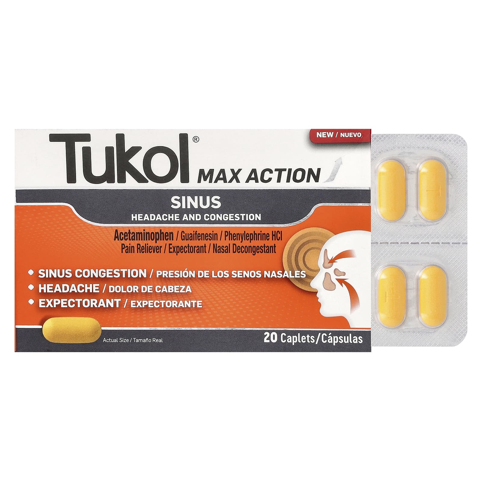 Tukol, Max Action, Sinus, 20 Caplets - Image 1